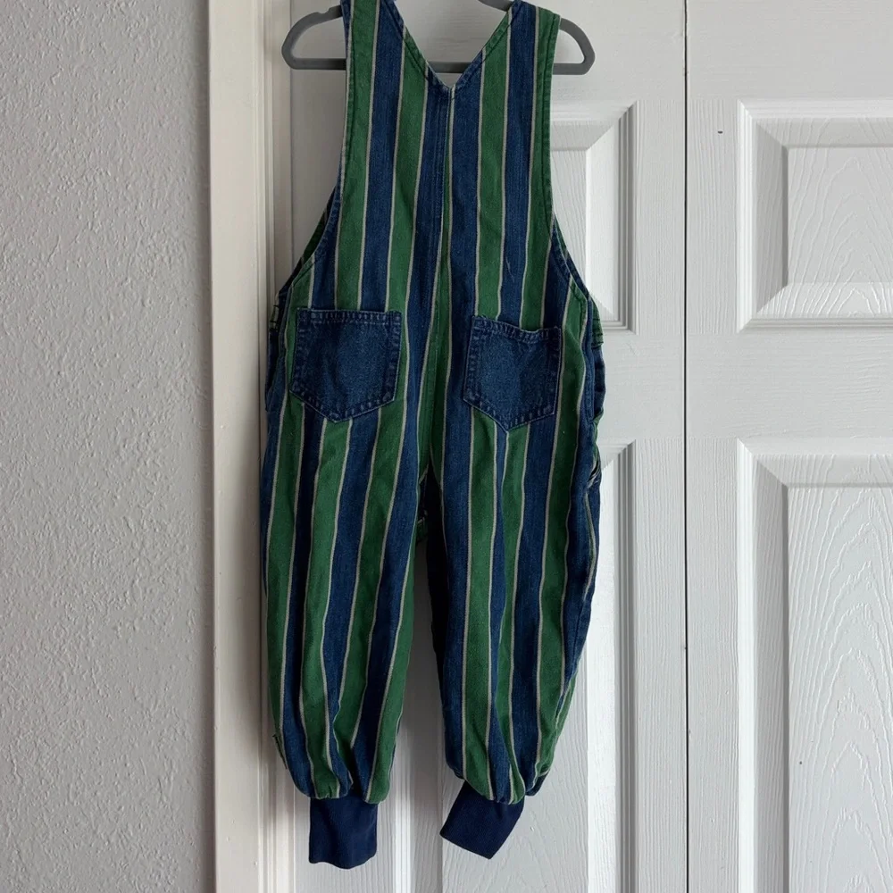 VINTAGE Gymboree Blue & Green Striped Denim Hockey Overalls